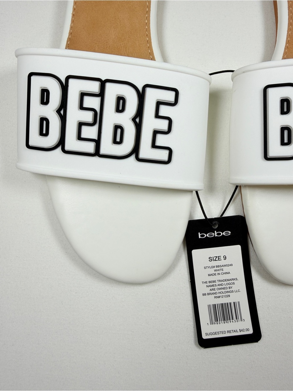 Bebe White Logo Slide Sandals Size 9 NWT - Picture 2 of 7
